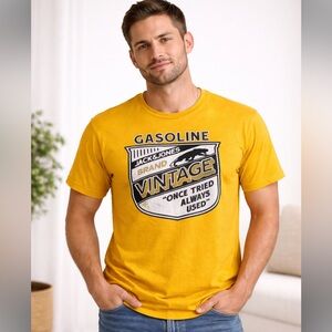 Jack & Jones Vintage Gasoline Graphic Tee Mens XL Yellow Short Sleeve T Shirt